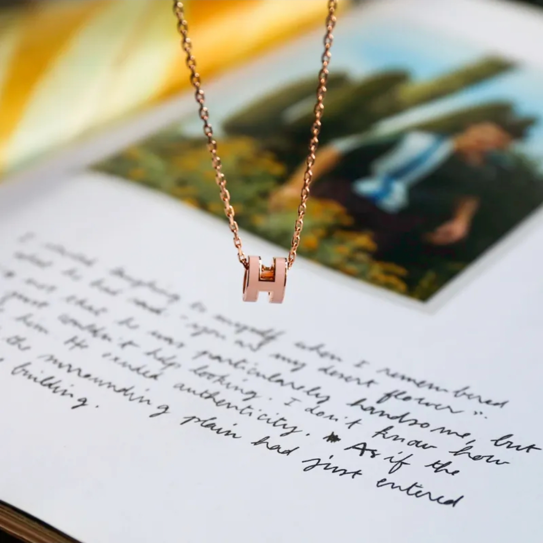 Hermes Pop H Mini Necklace (RGHW Rose Dragee)