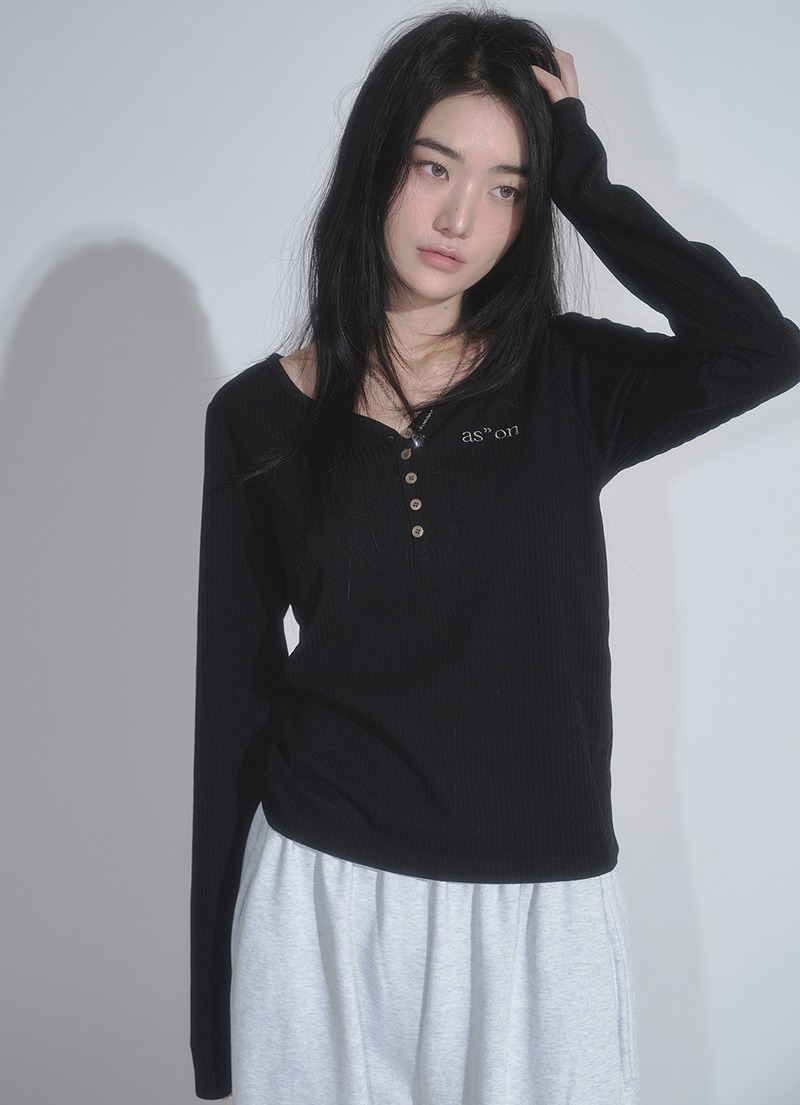 ASON WISH RIBBED BUTTON TEE