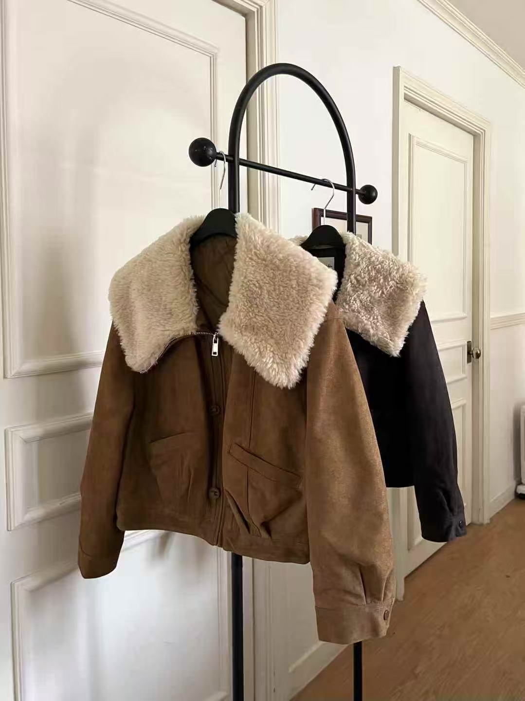 CB5307 毛毛大反領機師外套