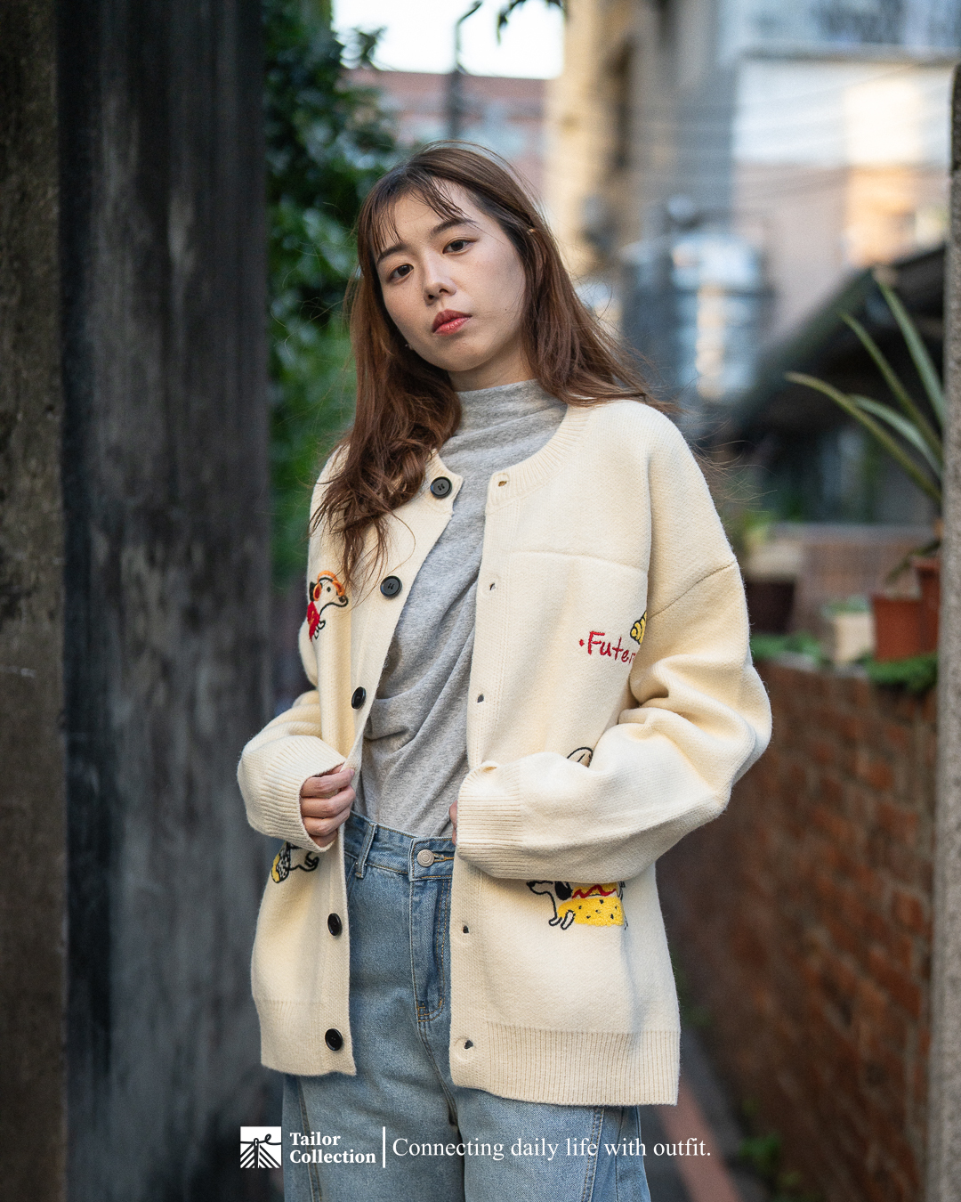 #預購 Tailor collection 美式復古 童趣卡通小狗緹花 針織衫外套 兩色