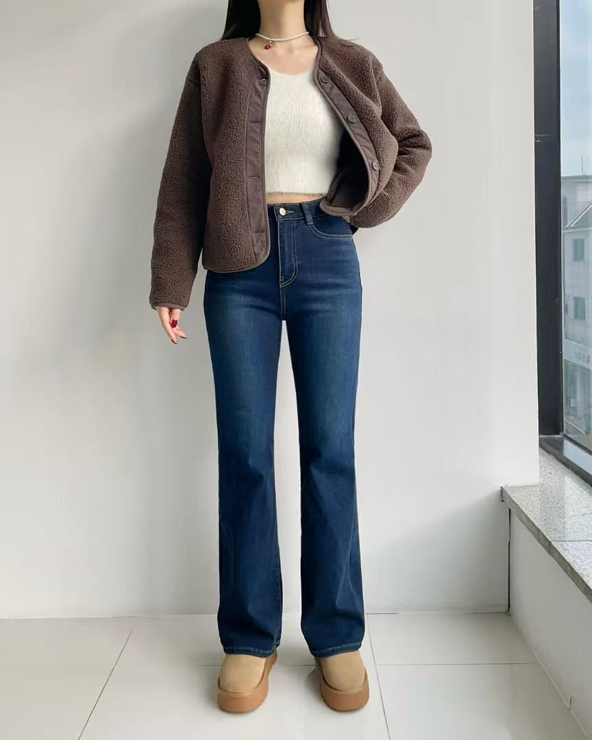 HL2572 顯腿長刷薄毛牛仔褲