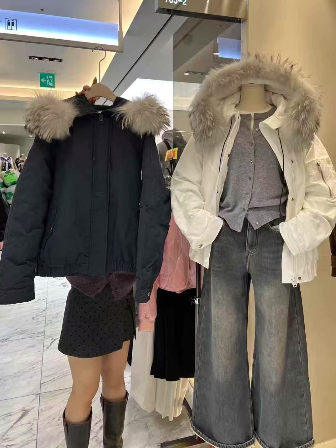 CB5315 浣熊毛圓邊領鴨絨簡約外套