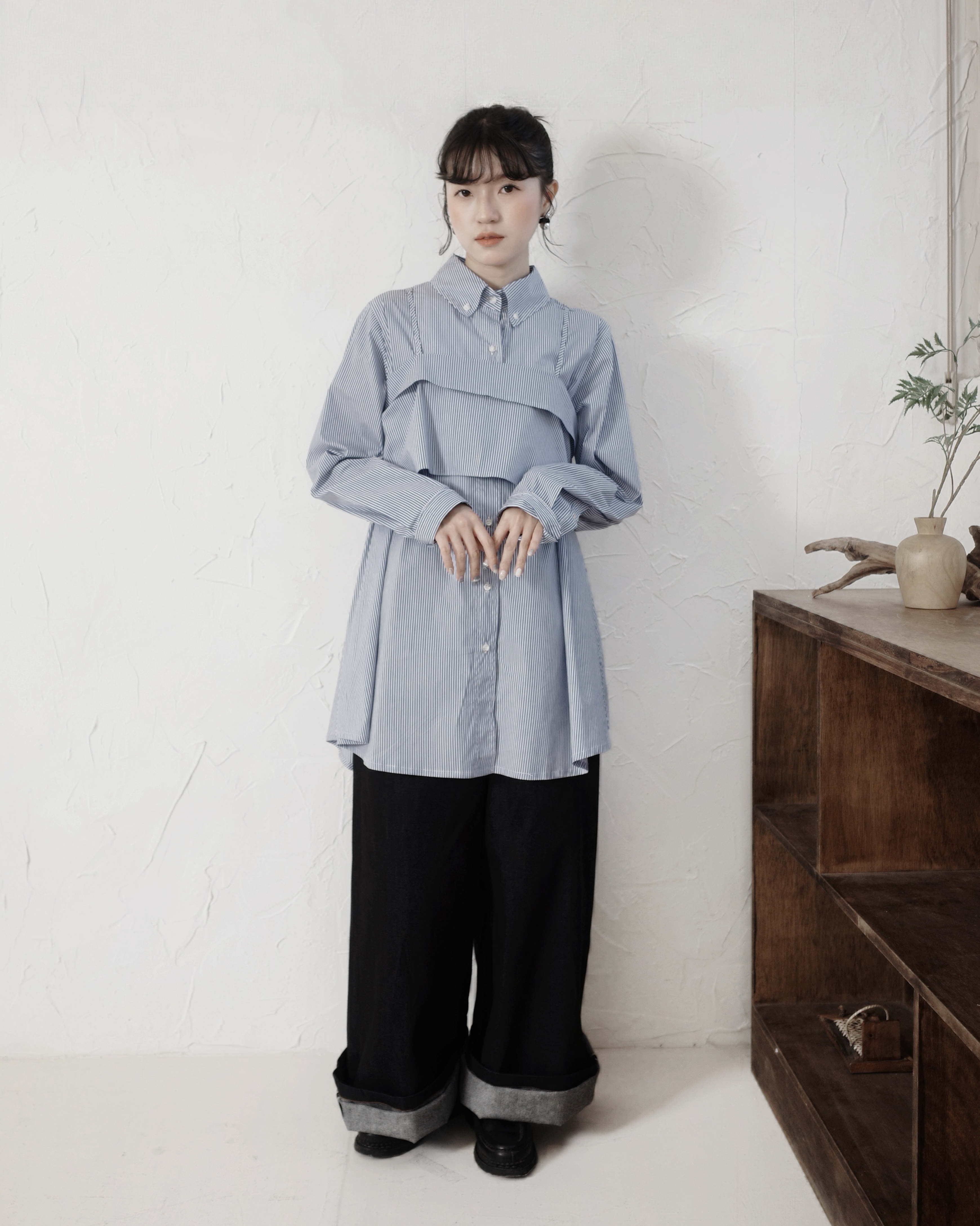 【 Kiki.co made 】Two-way shirt vest set -Blue Stripe