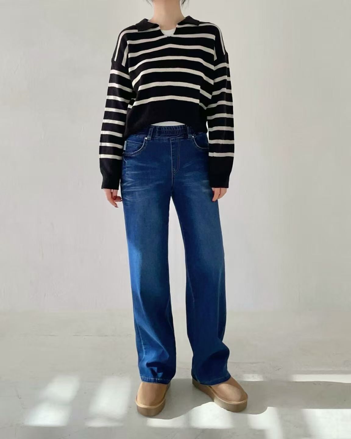 HL5700-1 貓鬚刷薄毛牛奶棉牛仔褲