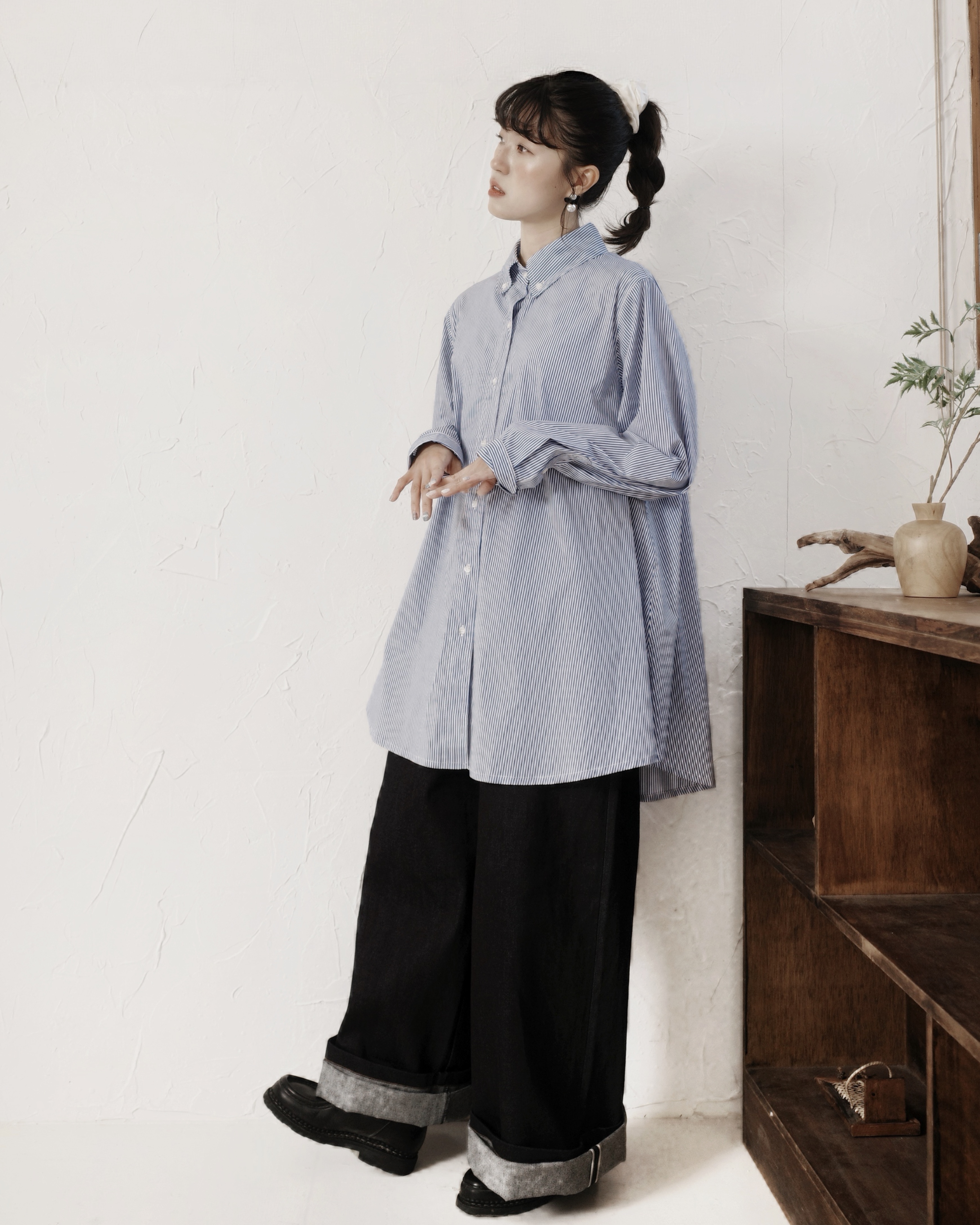 【 Kiki.co made 】Two-way shirt vest set -Blue Stripe