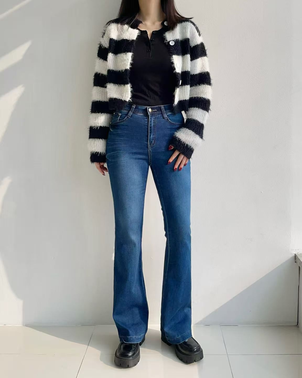 HL5706-1 微喇刷薄毛牛仔褲