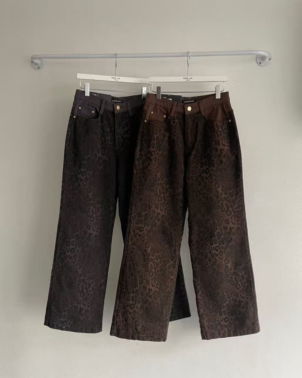 HL270 暗豹紋刷薄毛牛仔褲