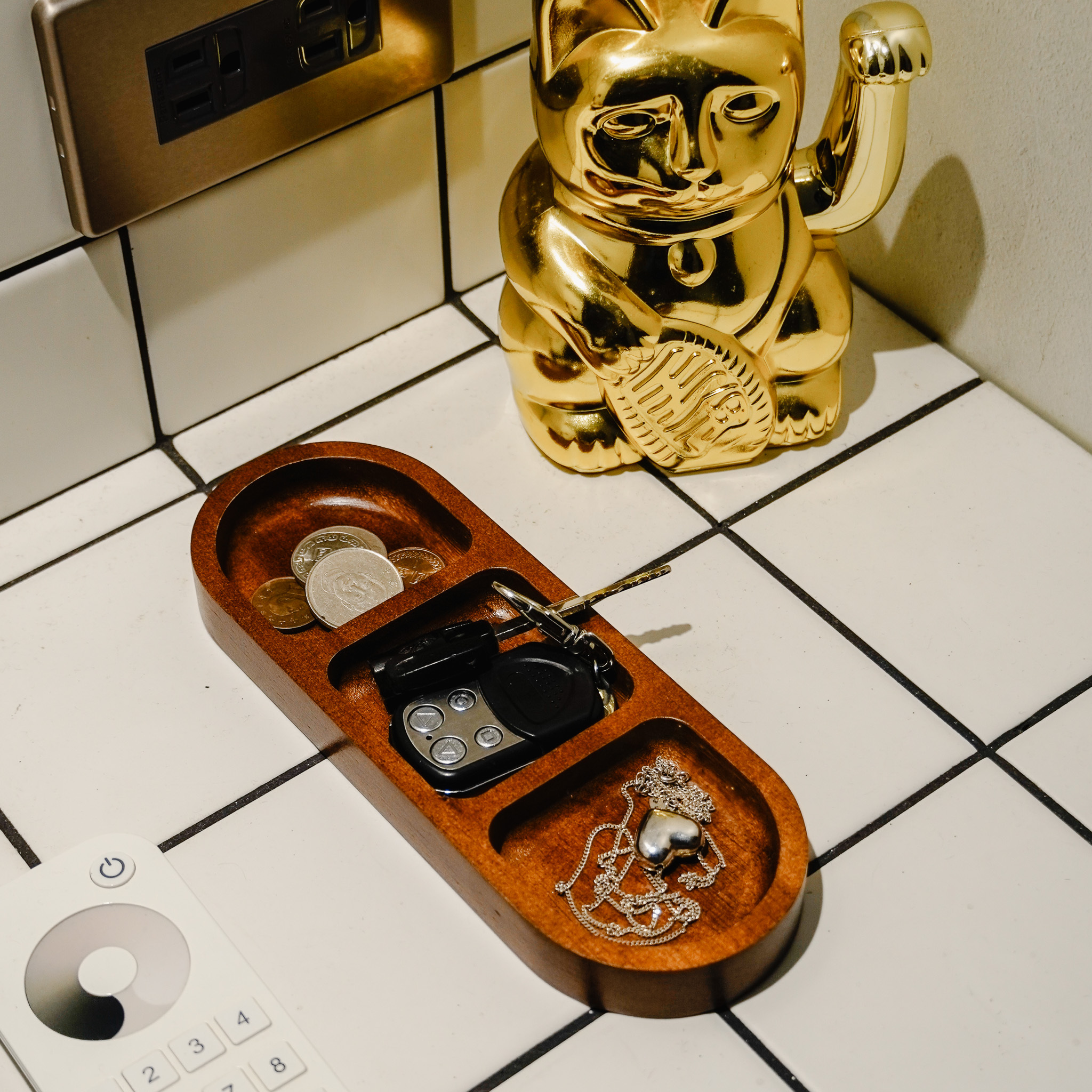 多功能收納三格實木盤