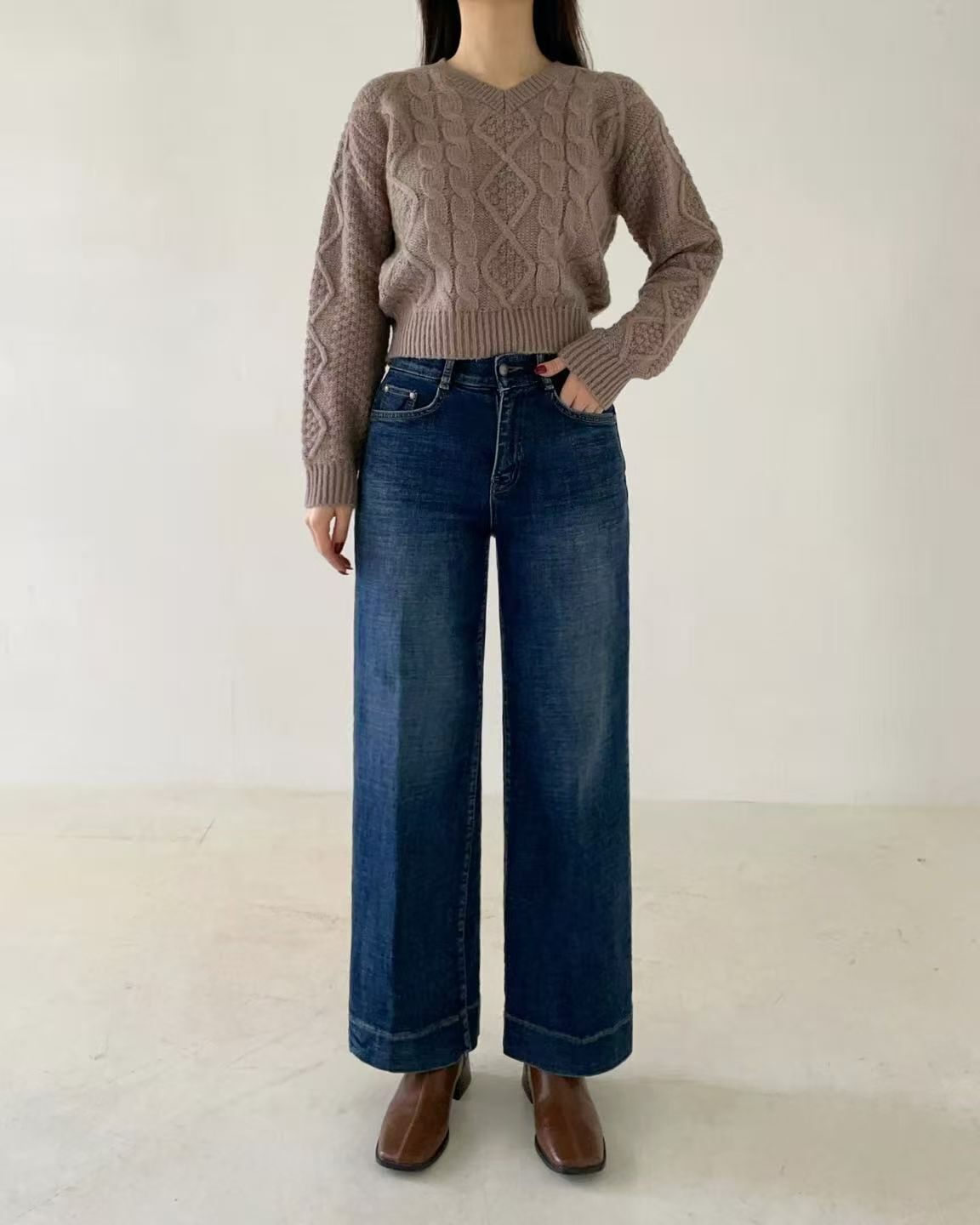 HL2526-1 壓線刷薄毛牛仔褲