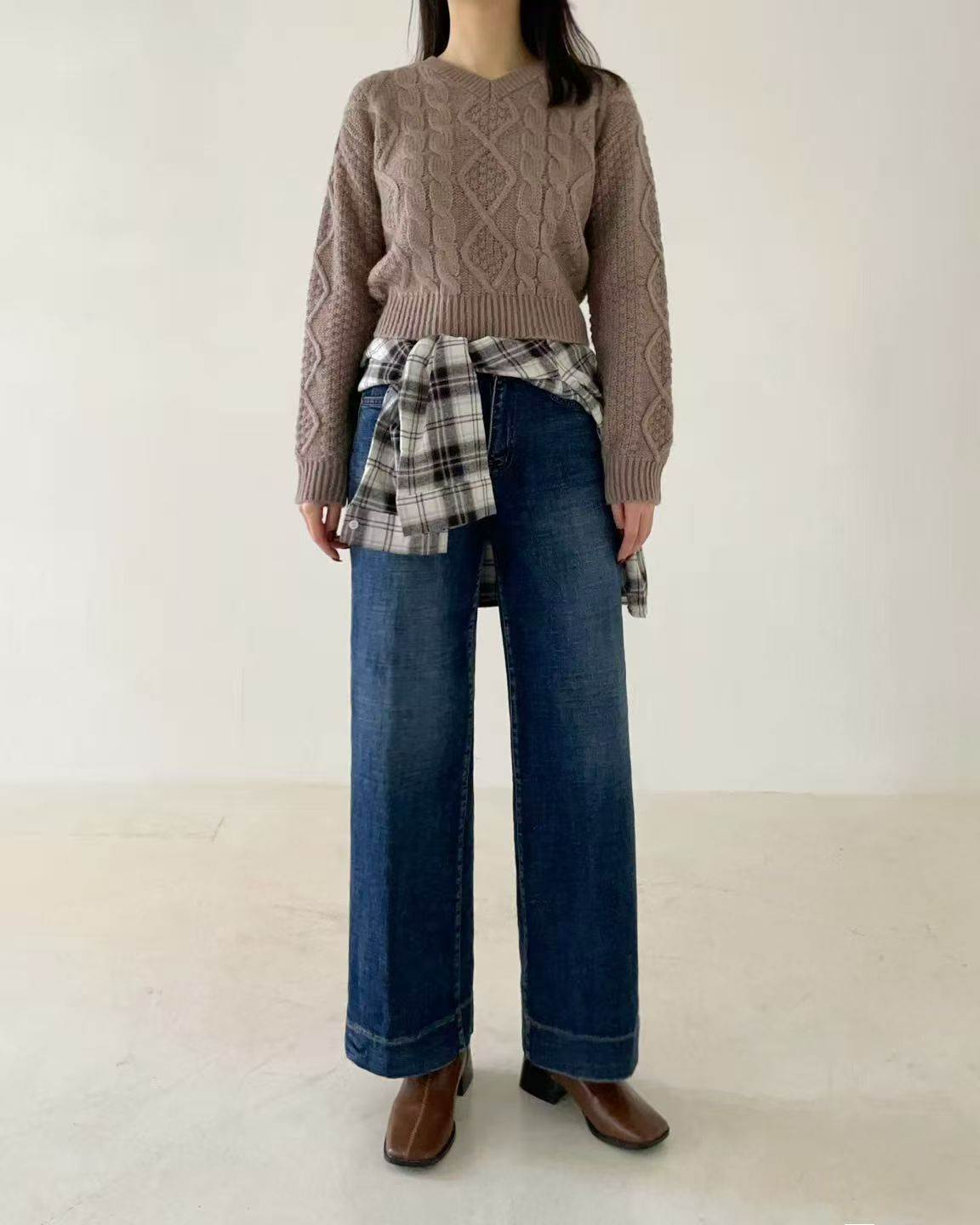 HL2526-1 壓線刷薄毛牛仔褲