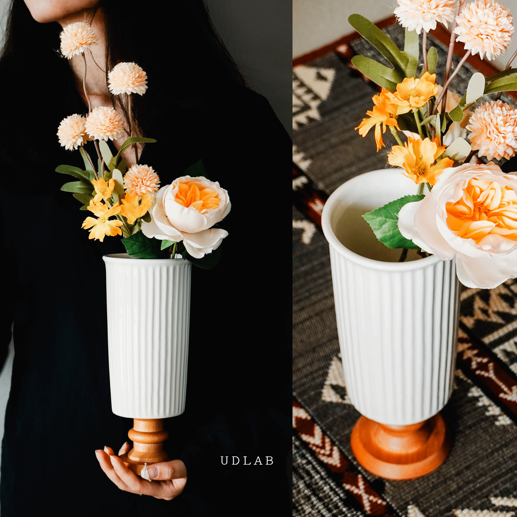 ins奶油風簡約豎紋陶瓷花瓶