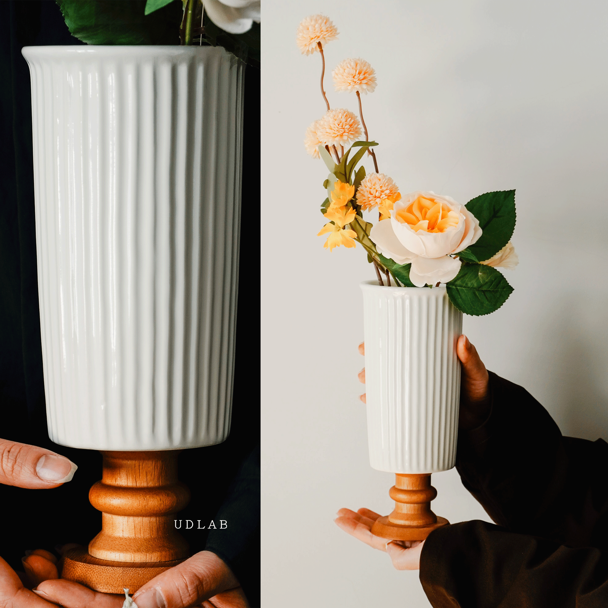 ins奶油風簡約豎紋陶瓷花瓶