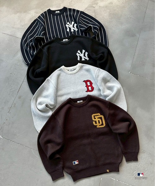 日本🇯🇵連線 Perushu x MLB 隊徽滾邊針織毛衣 寬鬆 落肩 4色(任買兩件711免運)/預購