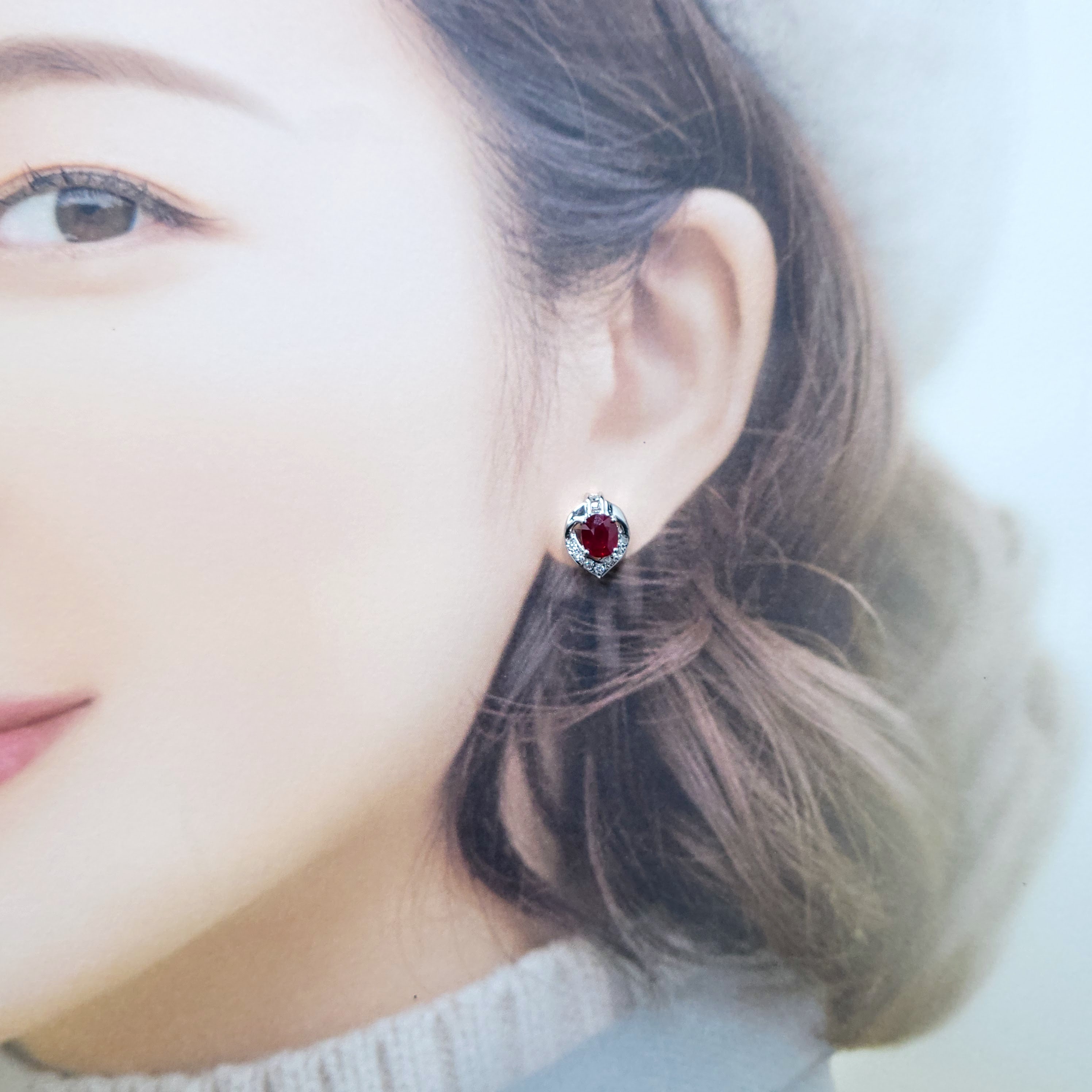 全新18K白金【主石2卡46份紅寶石】配20份鑽石耳環