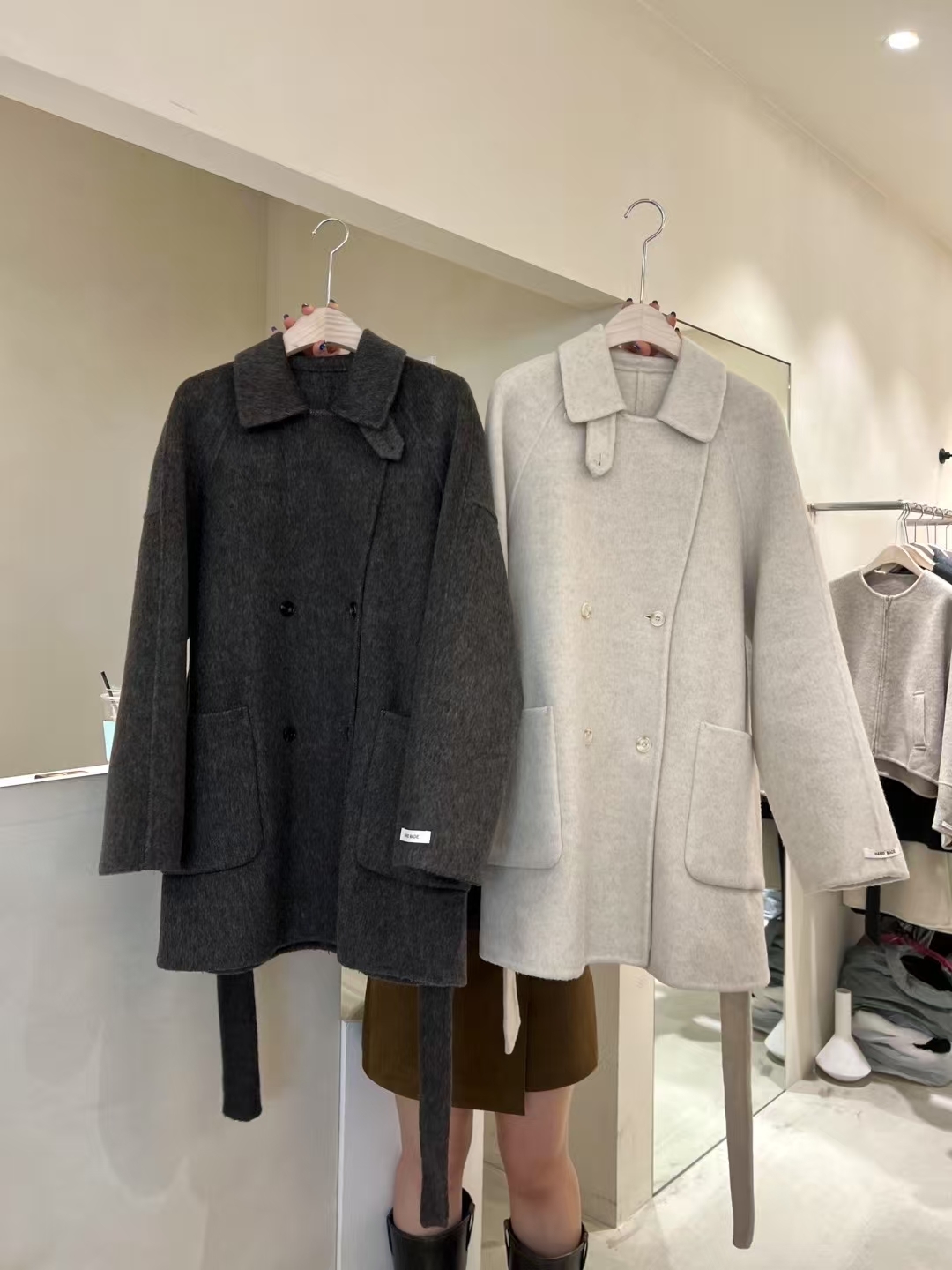 CB5324 雙排扣綁腰中長大衣