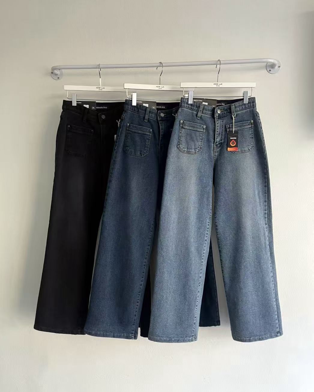 HL2568 直筒復古刷薄毛牛仔褲