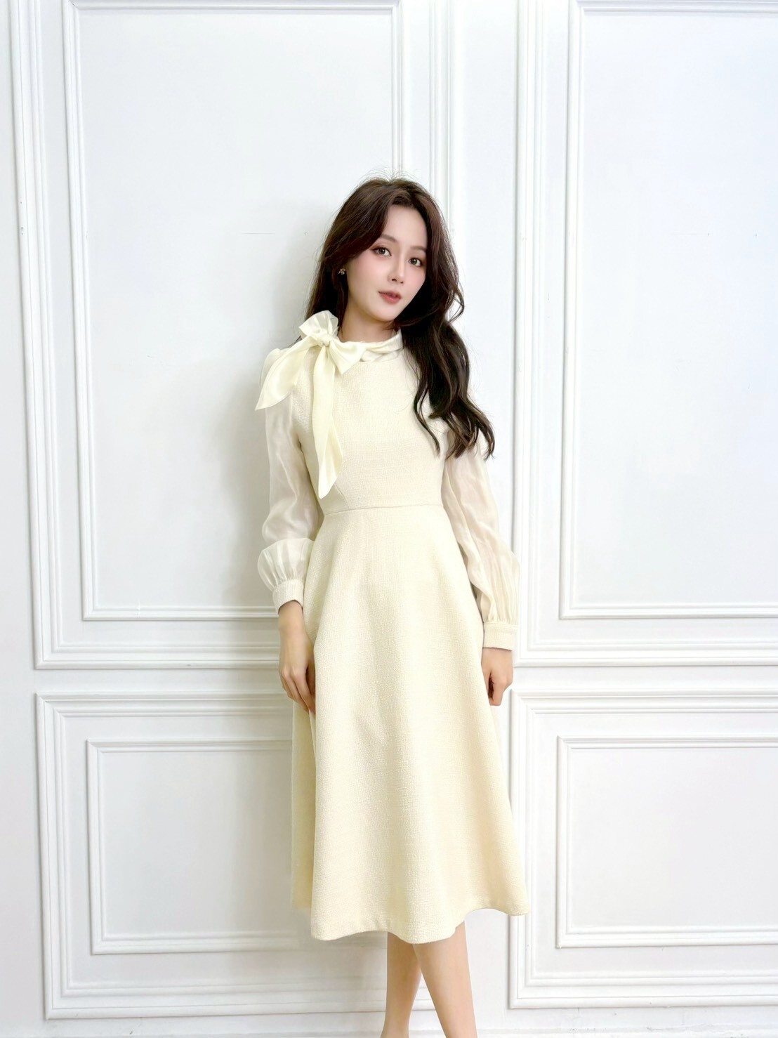 領巾拼接織紋傘洋(長版）