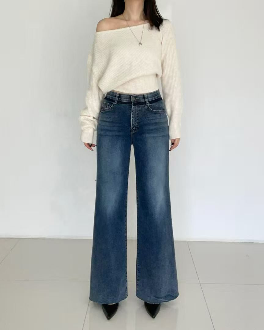 HL2506-2 水洗貓鬚刷薄毛牛仔褲