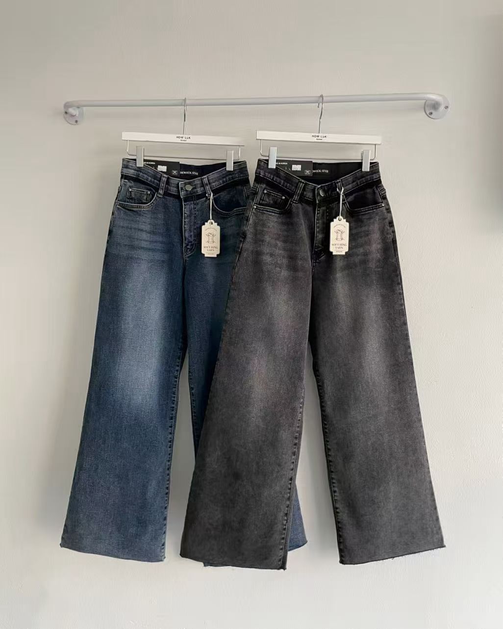 HL2506-2 水洗貓鬚刷薄毛牛仔褲