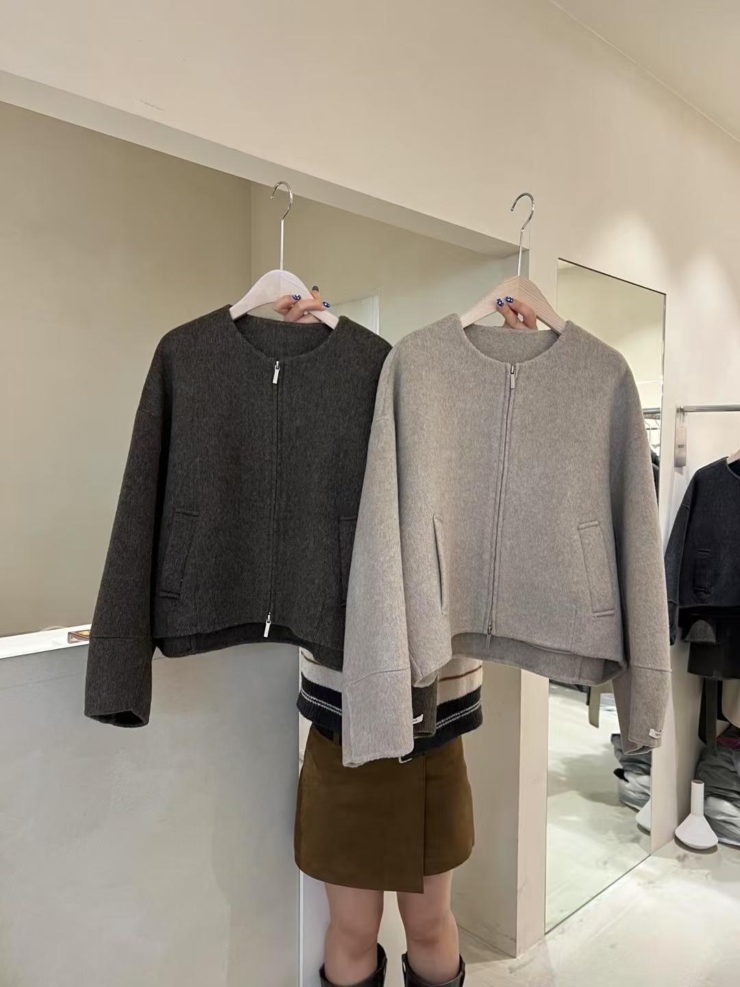 CB5327 小圓領羊毛拉鍊外套