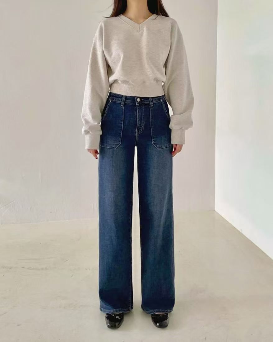 HL2508-1 口袋車線刷薄毛牛仔褲