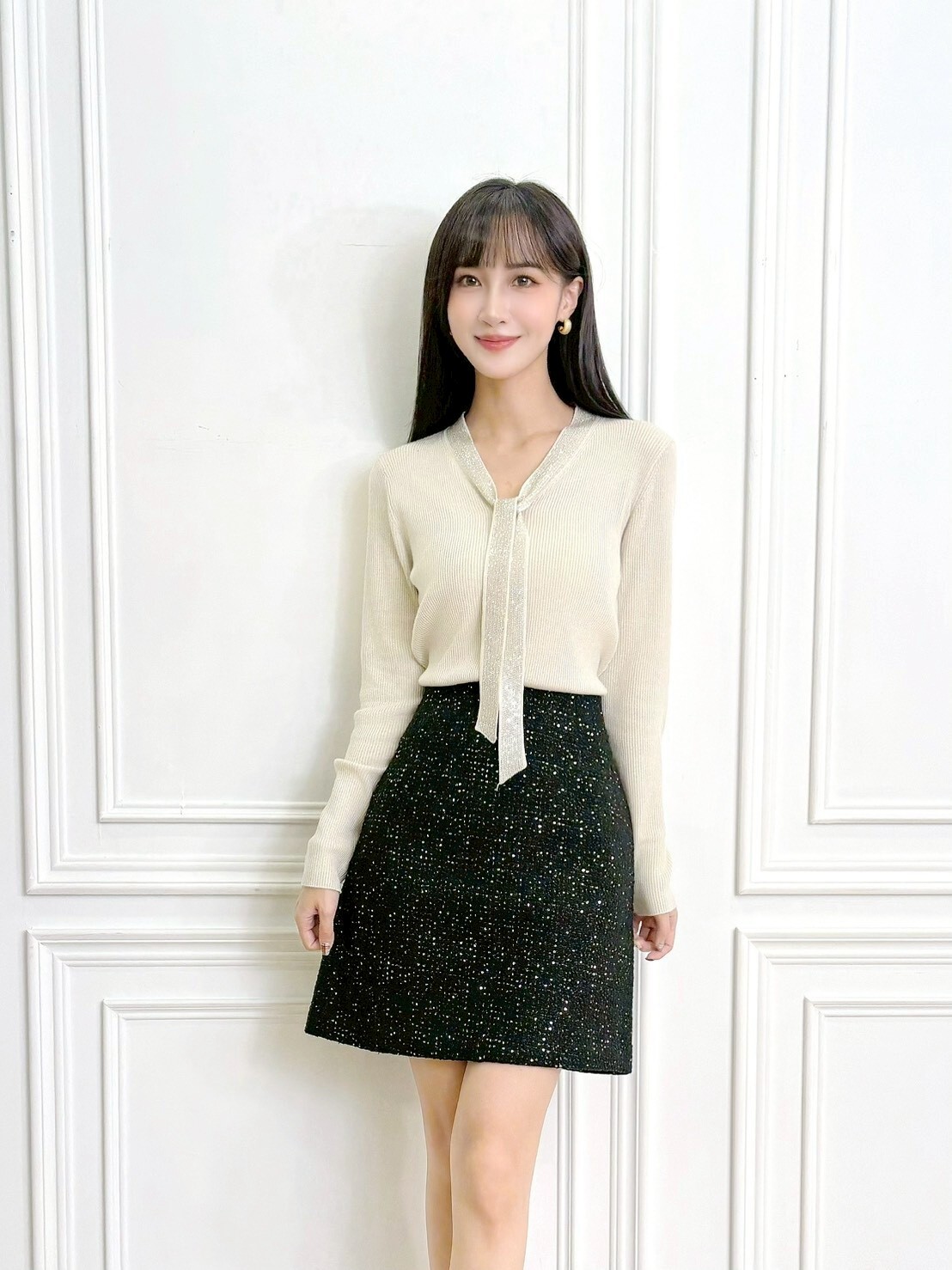 小香風亮片毛呢短裙