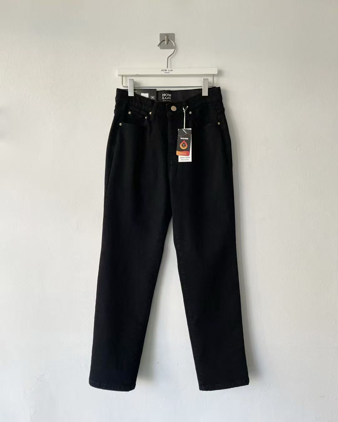 HL2561 黑色鉛筆腿薄毛牛仔褲