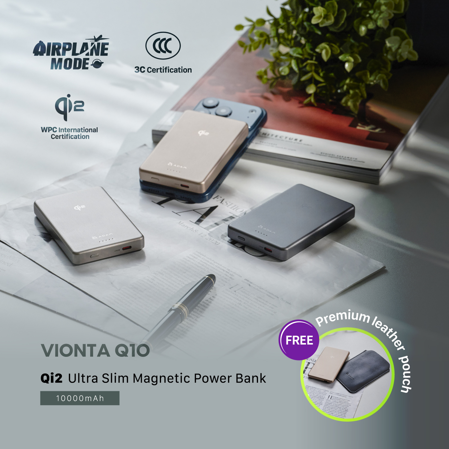 VIONTA Q10 Qi2 Ultra Slim Power Bank