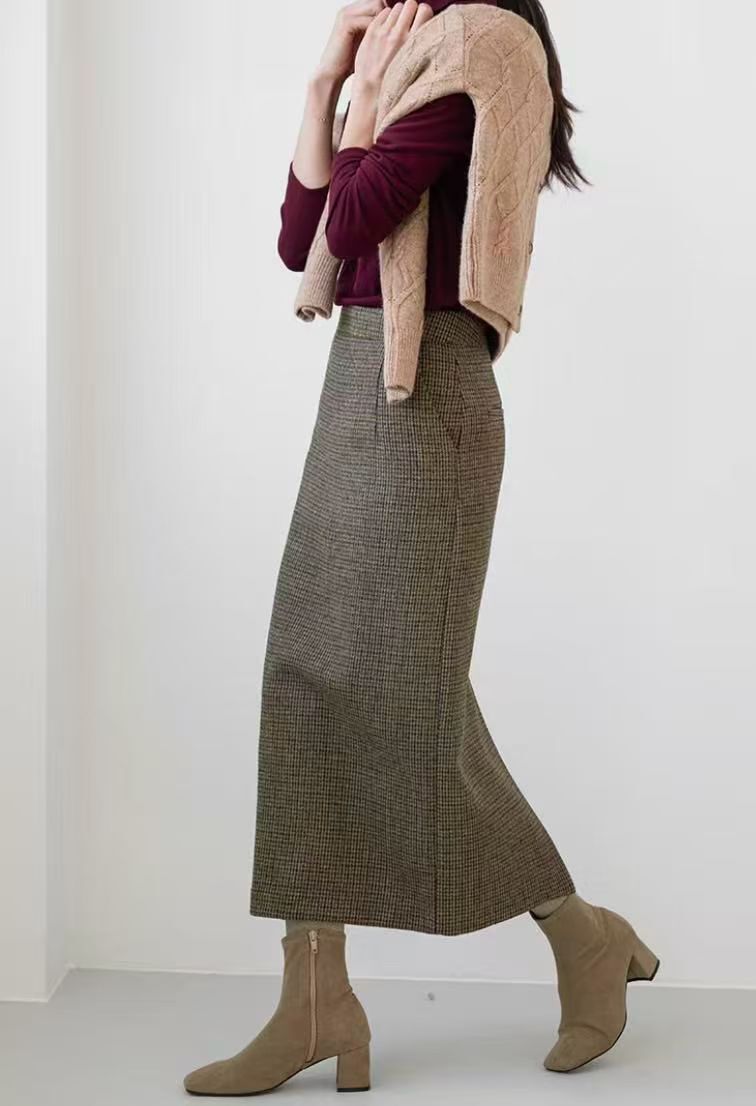 HL361 直筒秋冬格紋半裙