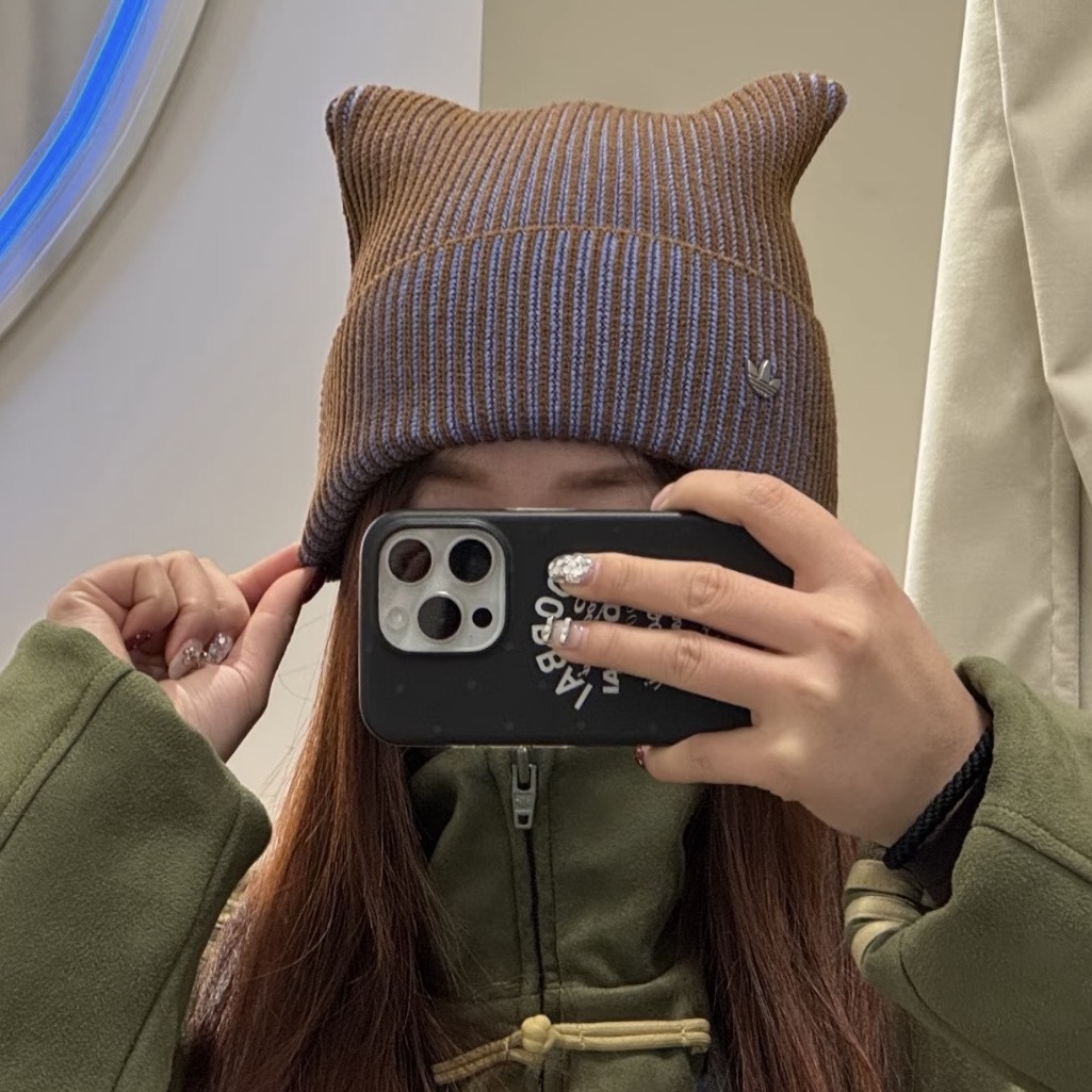 ADIDAS 條紋針織 貓耳帽 毛帽 冷帽 針織帽 保暖 灰色 IA8909 奶油焦糖 IA8910 棕藍 IA8911 / 預購