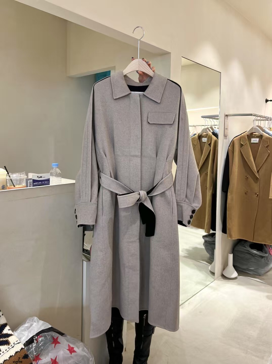 CB5344 拚色手工羊毛綁腰外套 *優惠碼不適用*