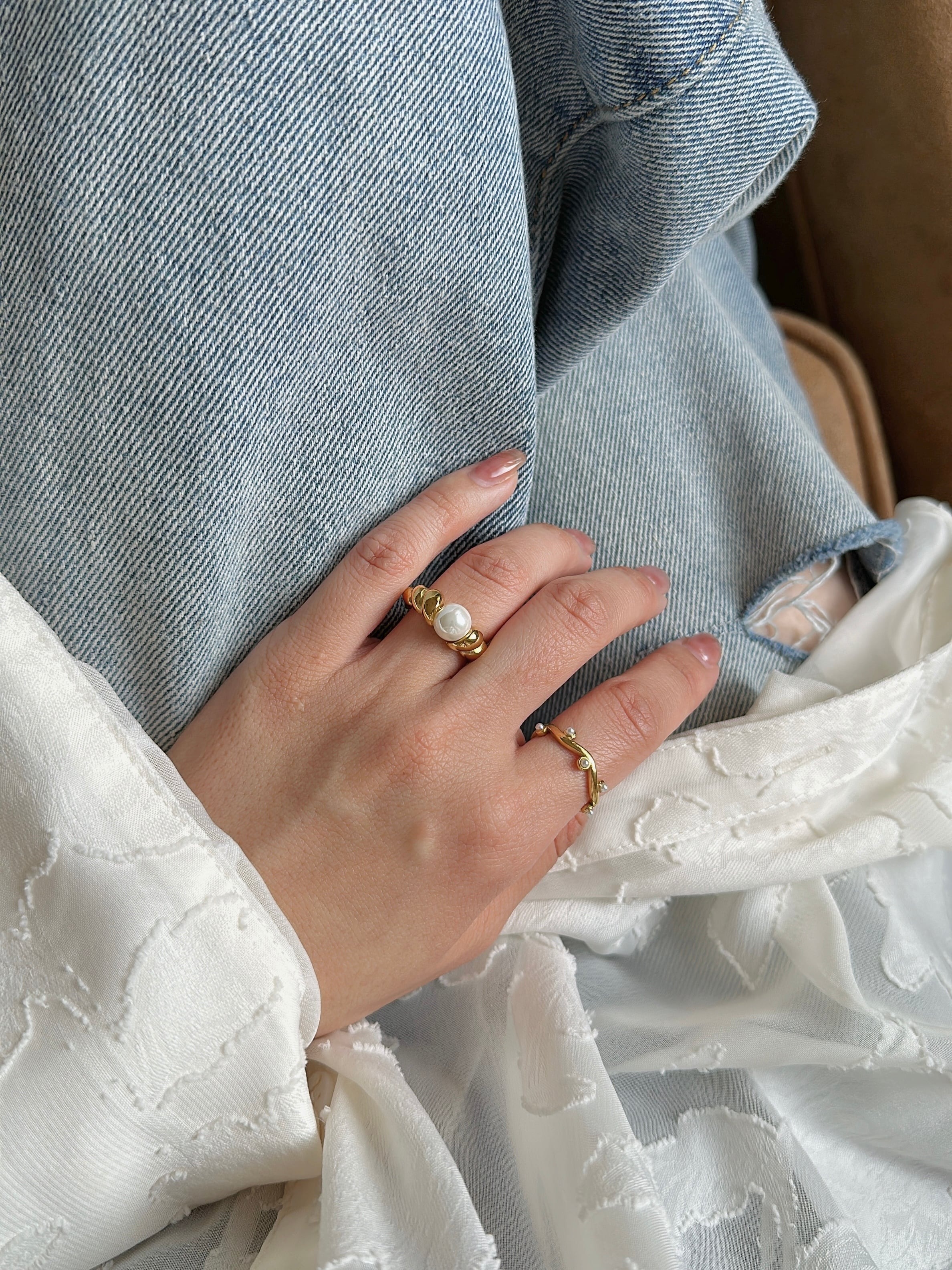SS one pearl twist ring