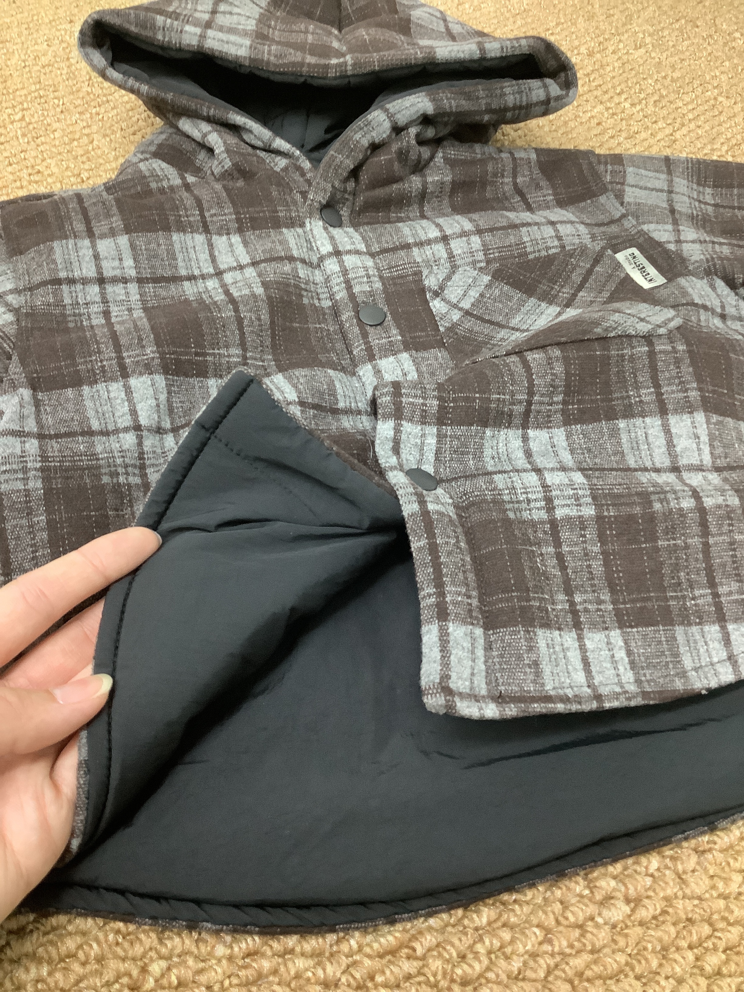 A03792連帽夾棉雙面穿格子外套