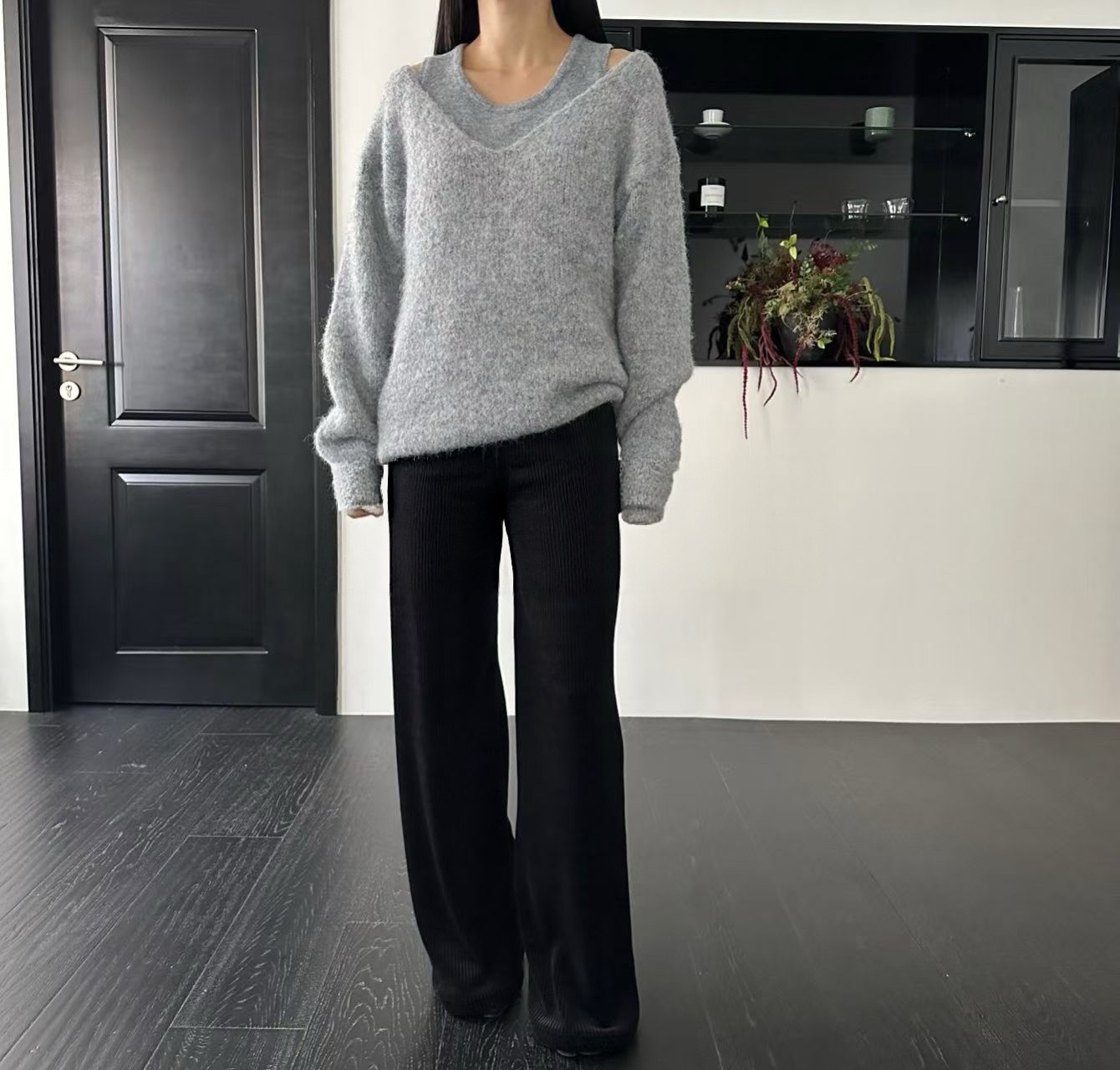 Q01 兩件式毛衣套裝 (燕麥米白/深灰/淺灰)