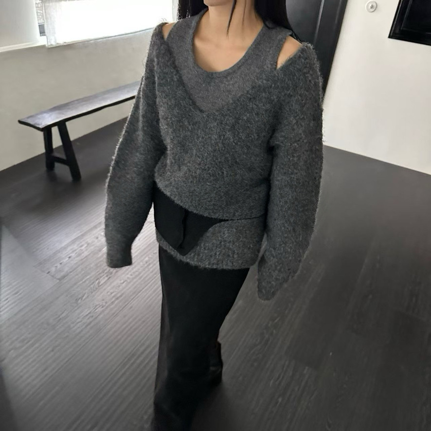 Q01 兩件式毛衣套裝 (燕麥米白/深灰/淺灰)