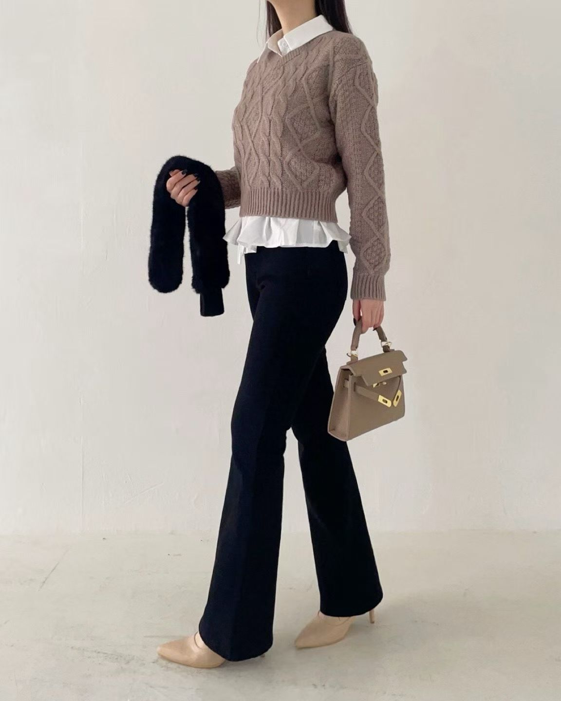 HL2562 黑色超顯瘦刷薄毛長褲