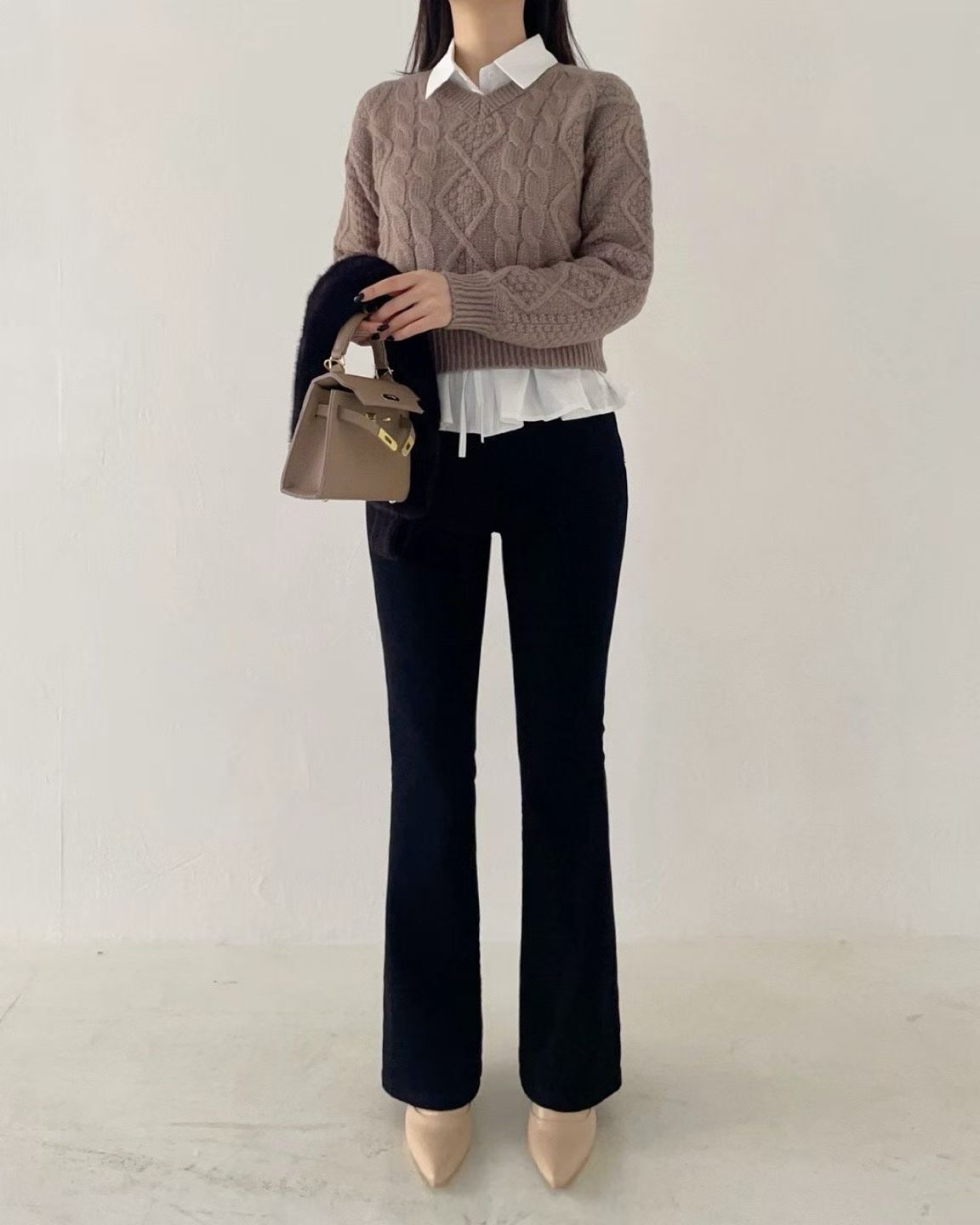 HL2562 黑色超顯瘦刷薄毛長褲