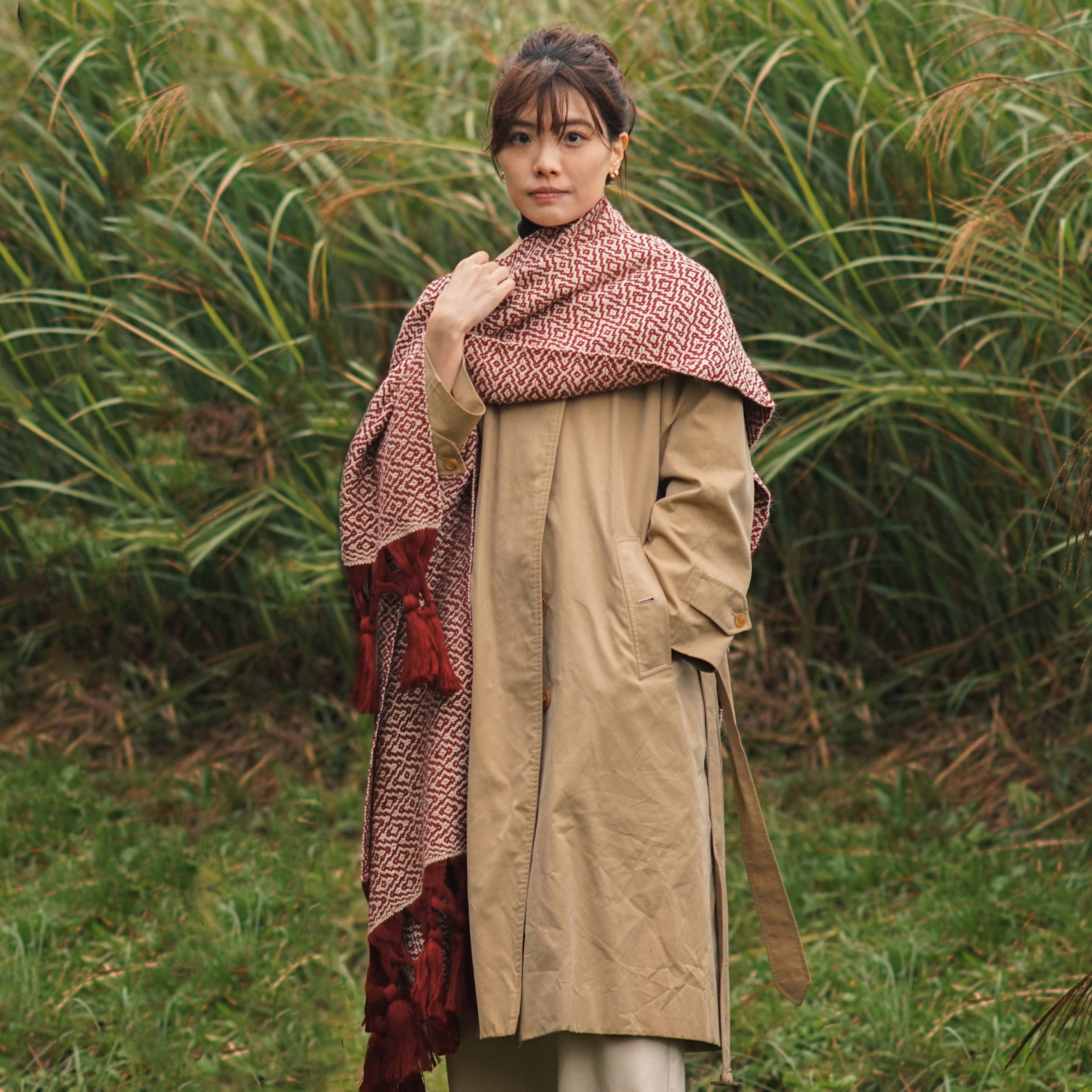 【限量】安地斯羊駝斗篷｜花祭－朱紅｜秘魯