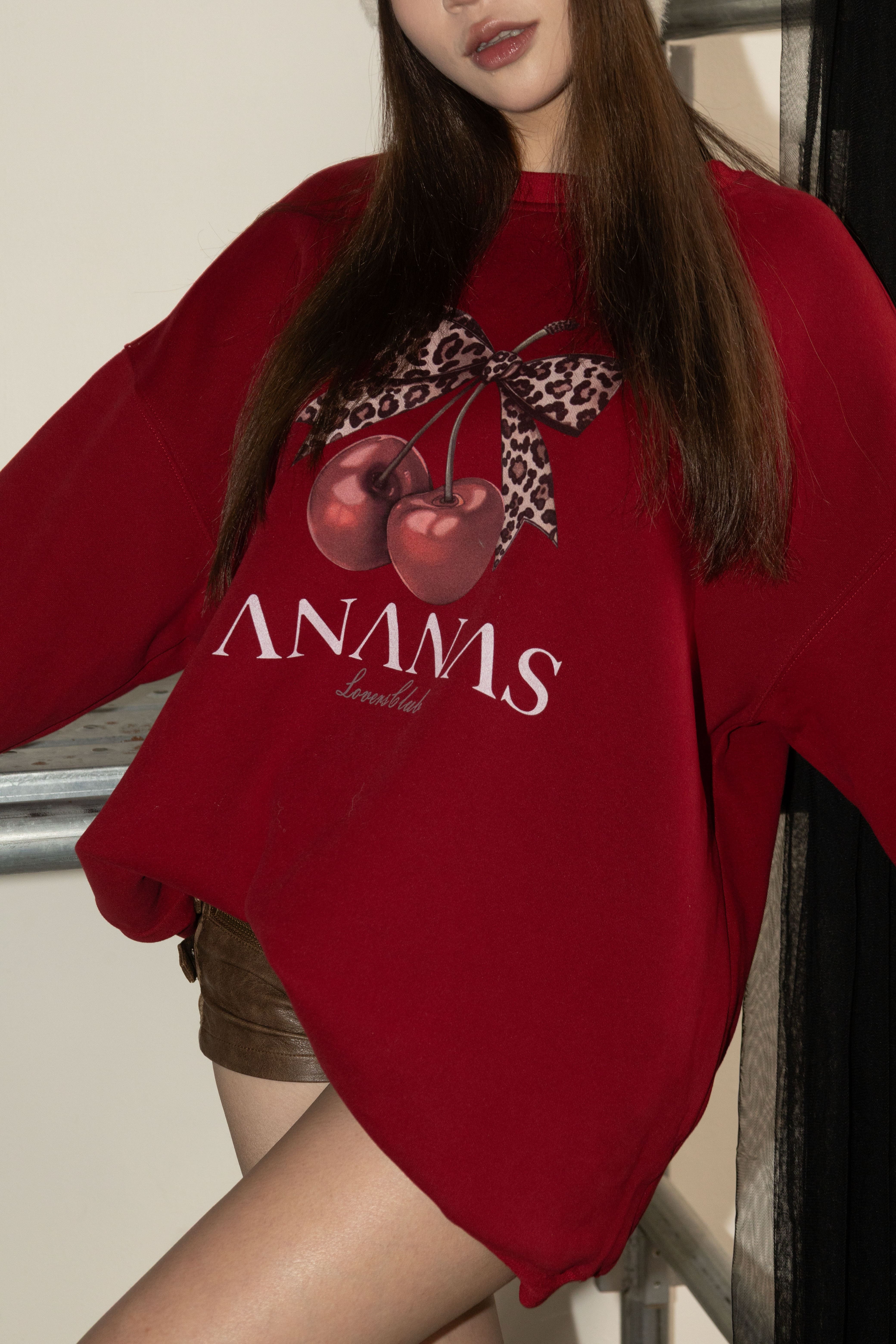 [ Ananas設計款✨] 品牌LOGO豹紋櫻桃大學T