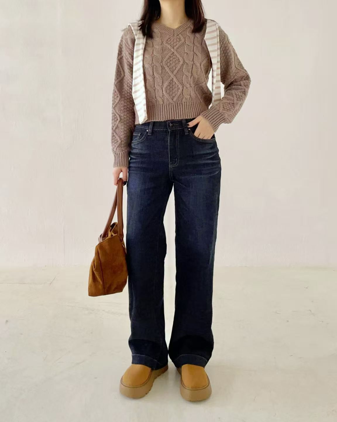 HL2515-1 韓妹慵懶刷薄毛長褲