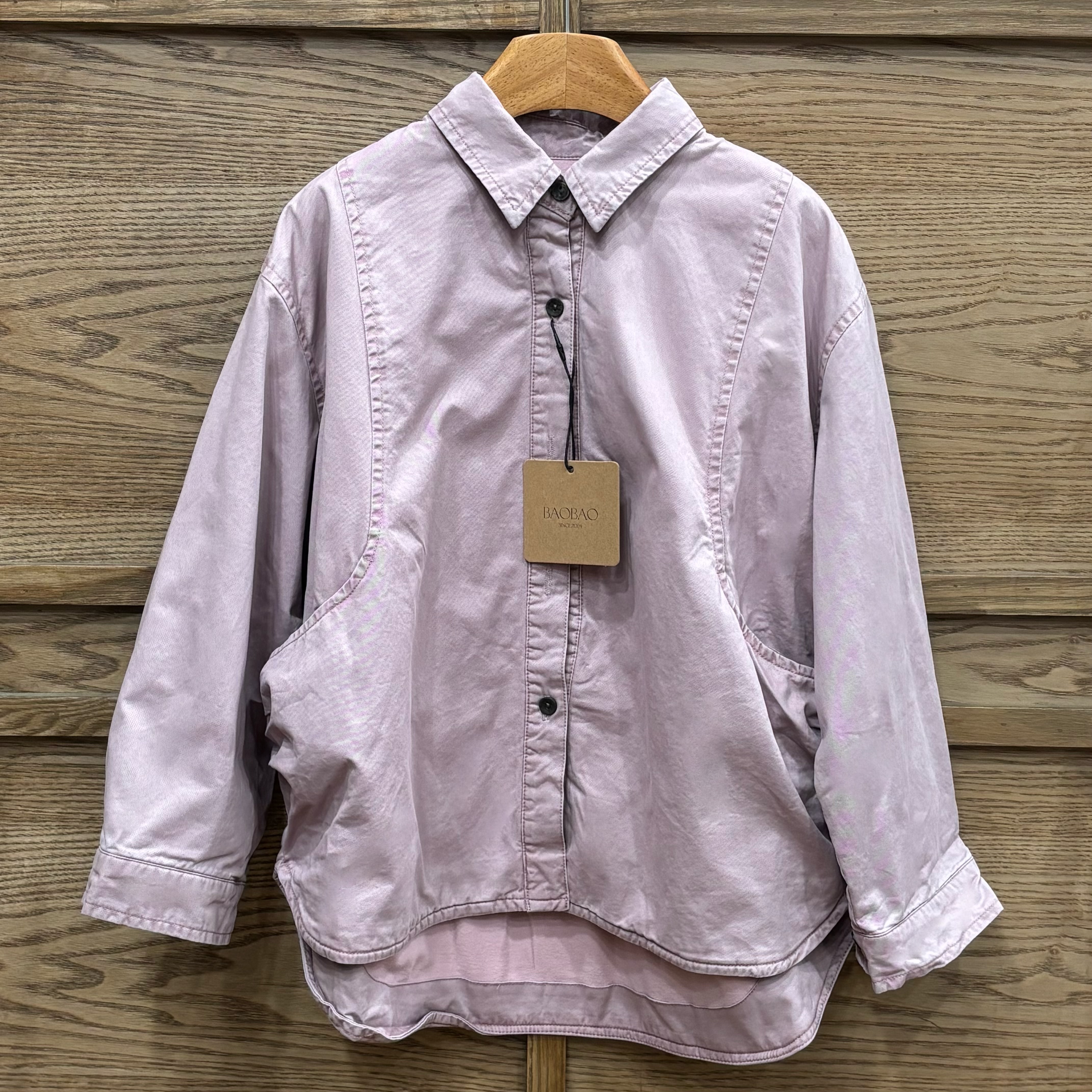 A03706側腰打褶水洗薄絨襯衫