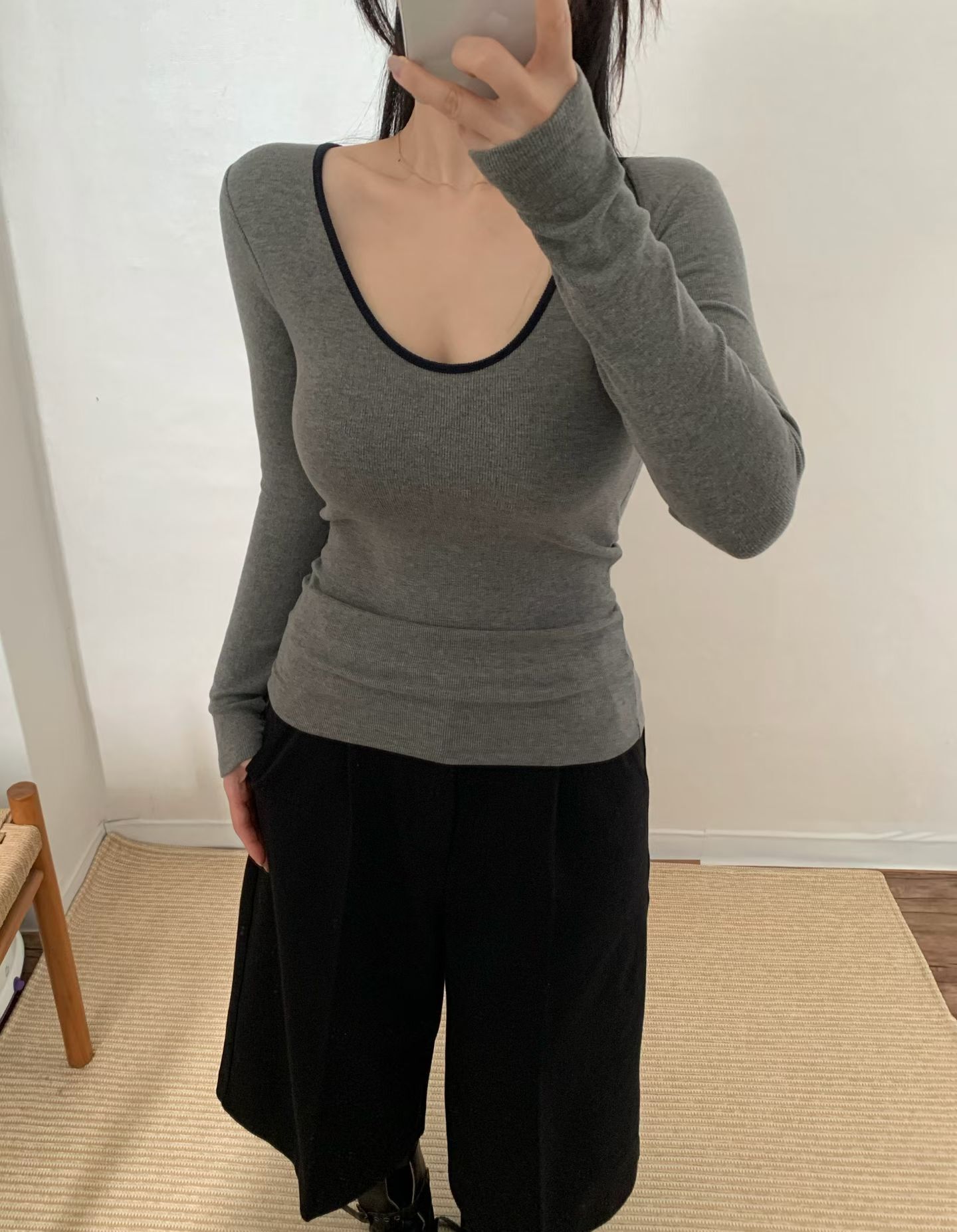 Q48 大U領加絨bra top (米白/灰/深咖/黑）