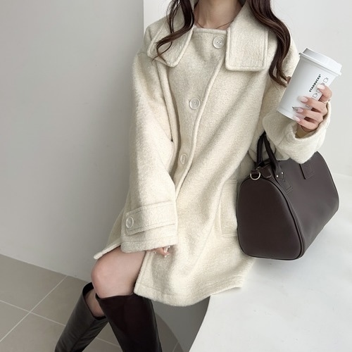 ClASSICAL ELF x MILY BILET 羊毛質感立領 雙向翻領 中長款 寬鬆外套 86584108