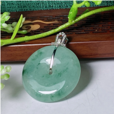 1218GZ140-翡翠GZ-18K白飄花平安扣（C140）