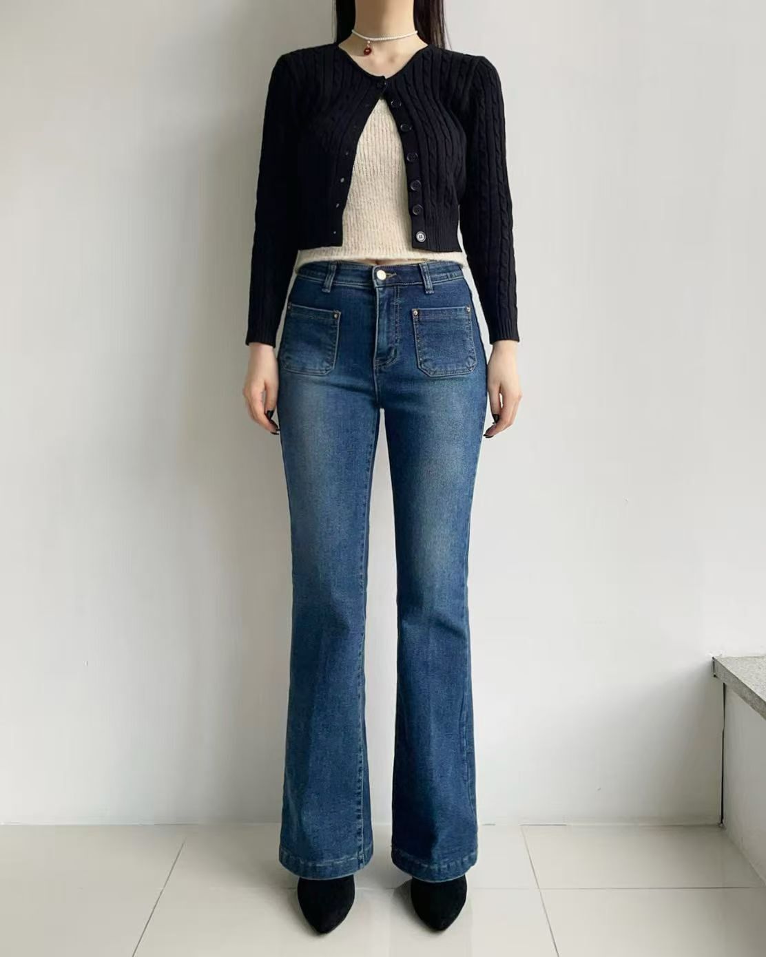 HL2559 冬季新款!壓線刷薄毛牛仔褲