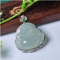 1218gGZ149-翡翠GZ-18K白圍鑲綠點佛公（C149）