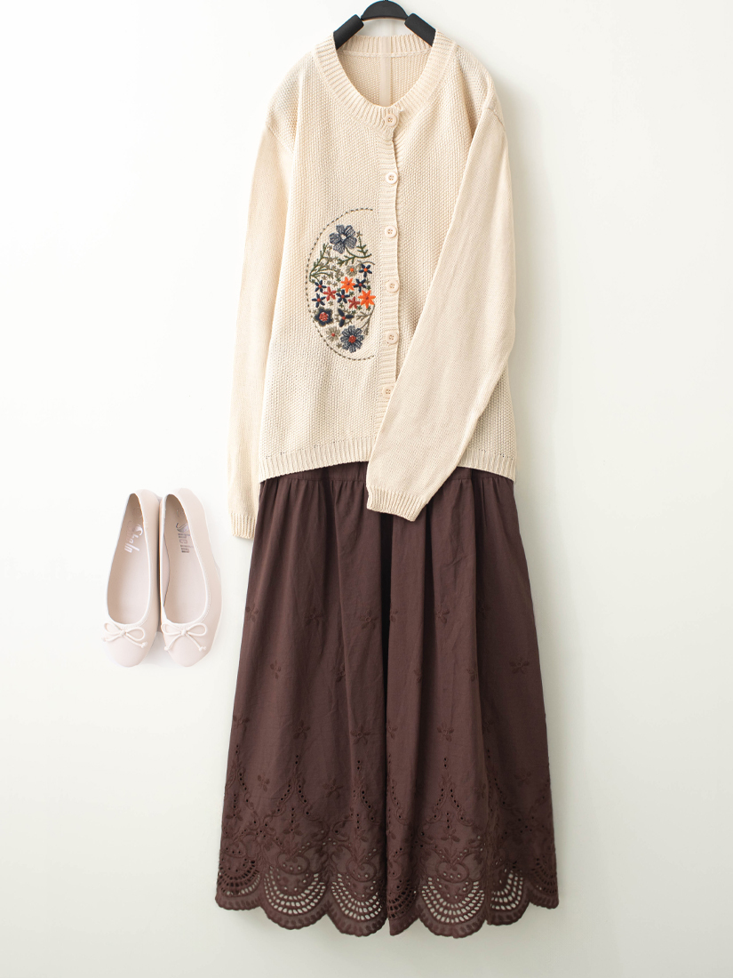 織紋繡花針織外套繡花純棉柔軟寬褲組合