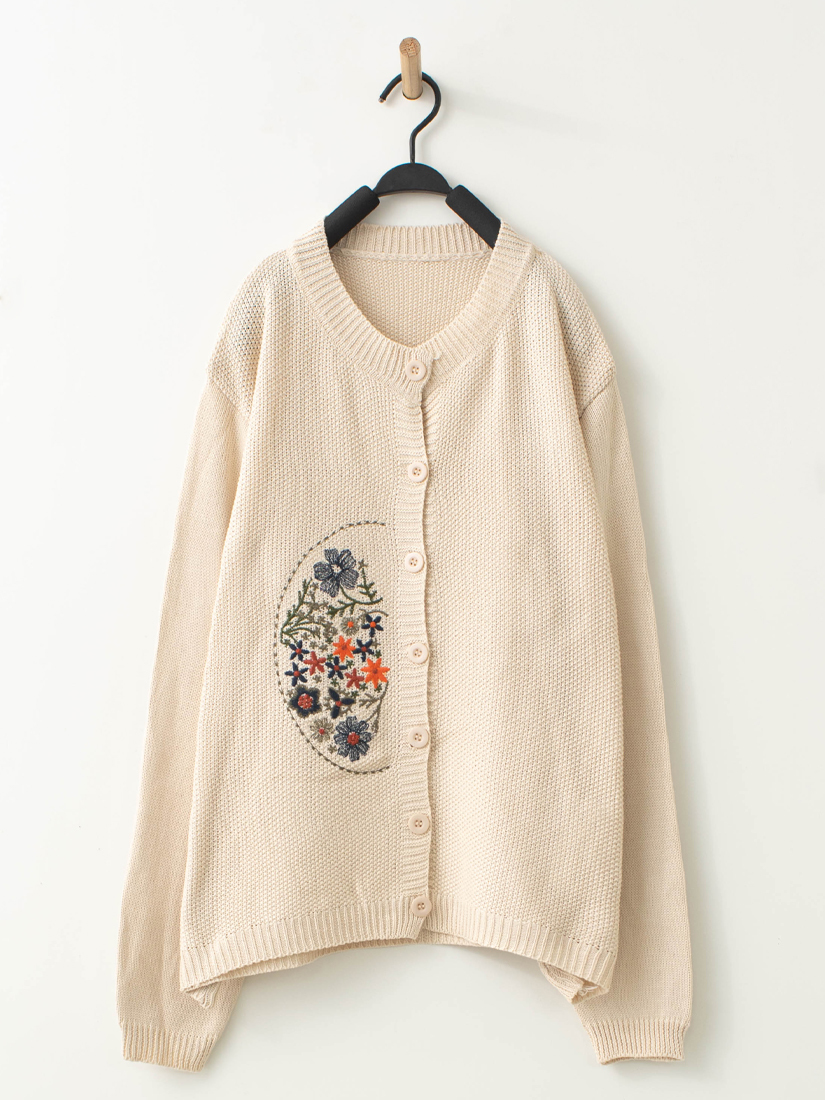 織紋繡花針織外套繡花純棉柔軟寬褲組合