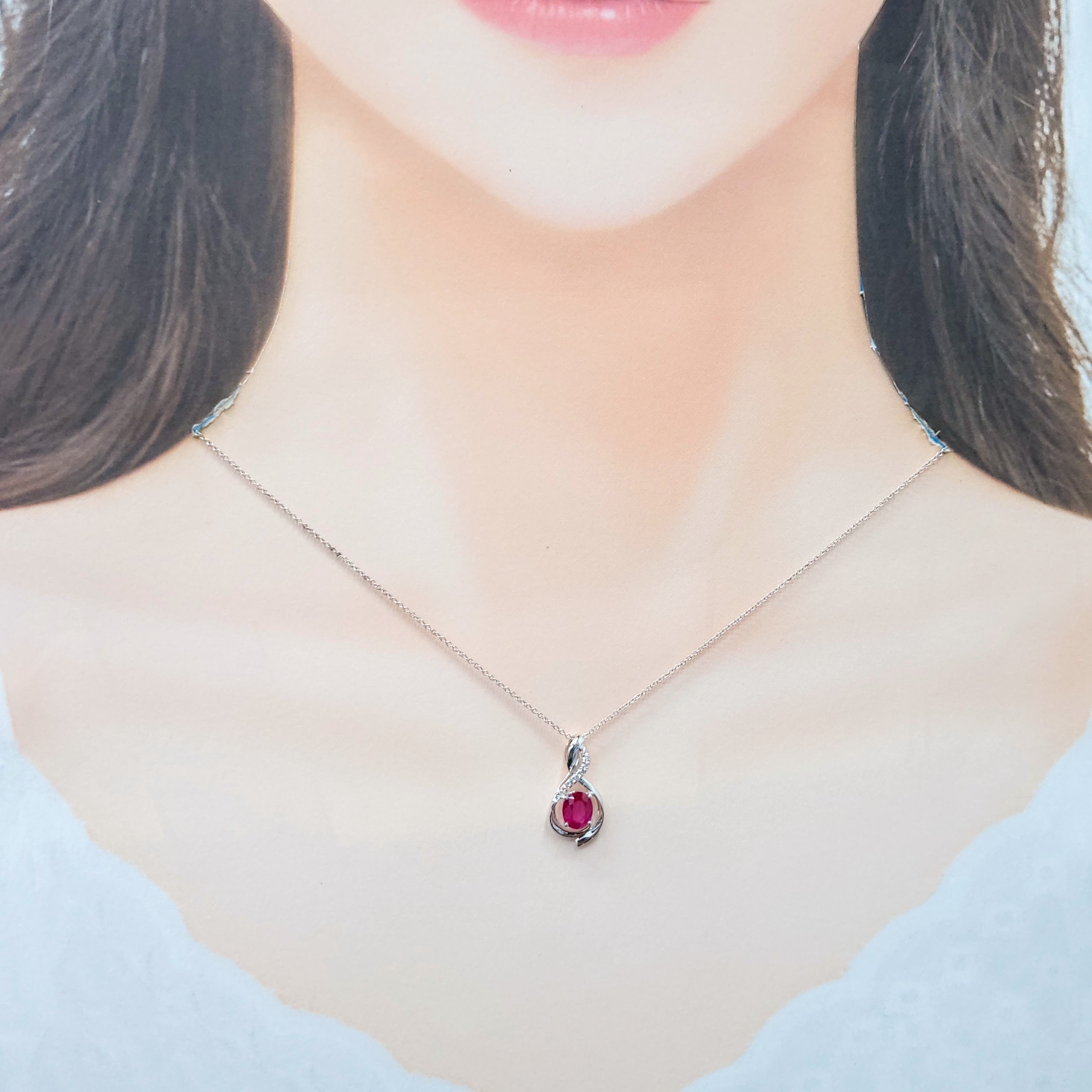 全新18K白金【單粒1卡1份紅寶石】配4份鑽石吊墜