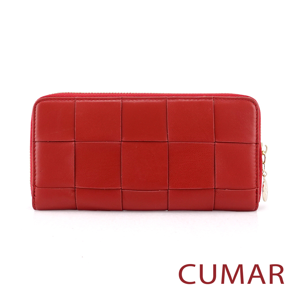 CUMAR 羊皮大格編織拉鍊長夾